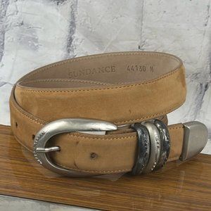 Sundance Tan Leather Belt with Silver Buckle and Belt Loops - Made in Italy